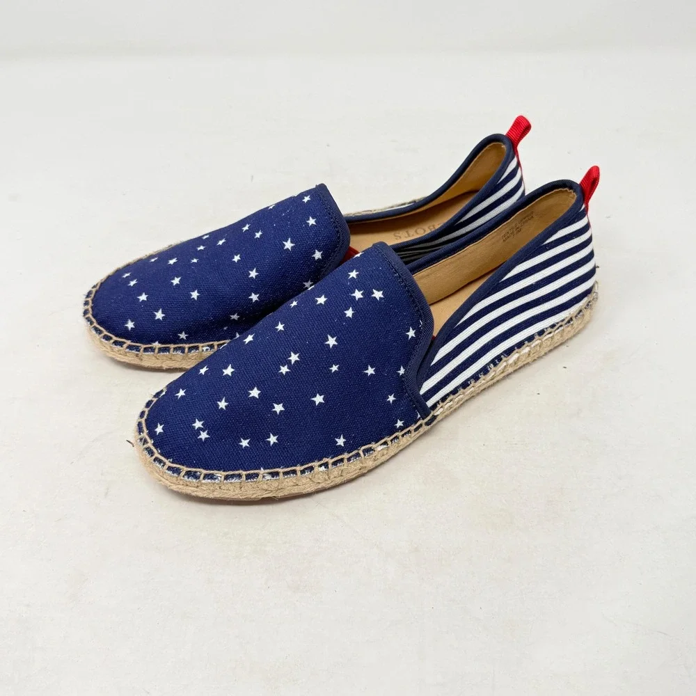 Talbots Espadrilles Blue White 7.5M Stars Stripes Americana Slip On Flat‎ Shoes